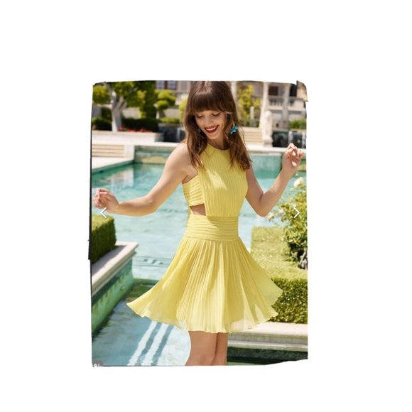 NWT BCBGMAXAZRIA FRANCIE PLEATED MINI DRESS YELLOW SIZE 4 $298 - Picture 1 of 5